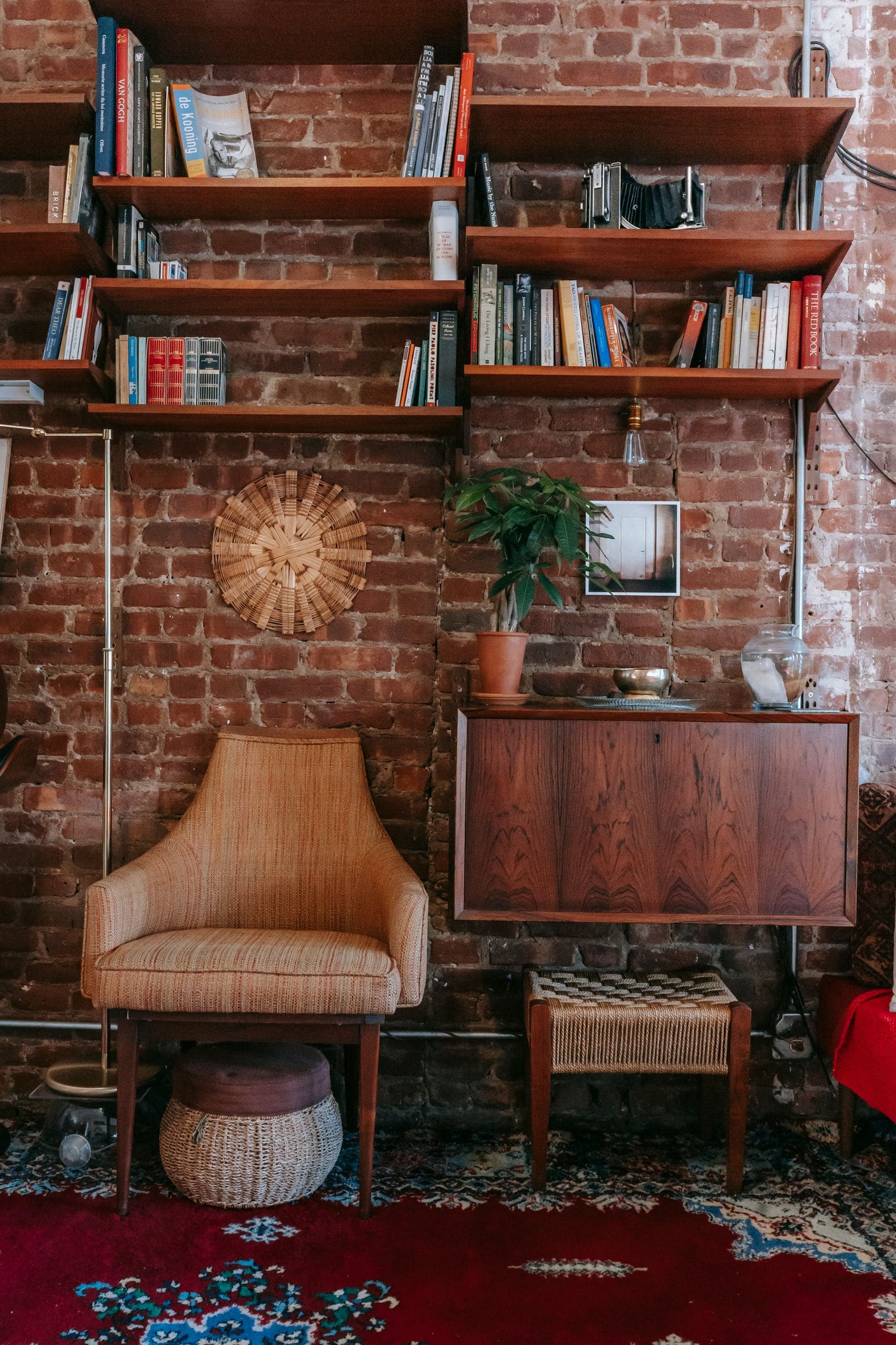 Brick wall in a cozy room with classic furniture