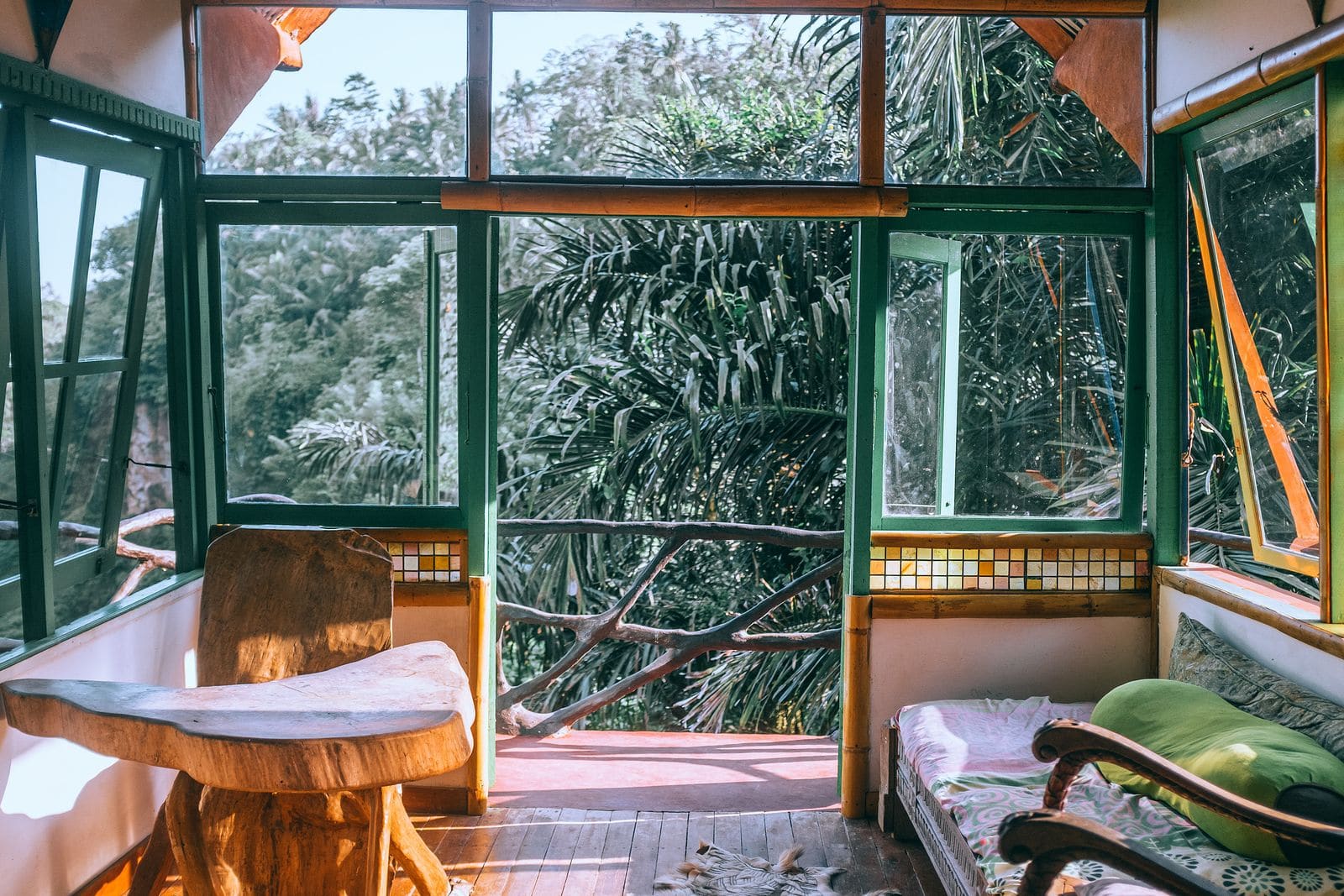 Interior of a villa set in a lush tropical garden