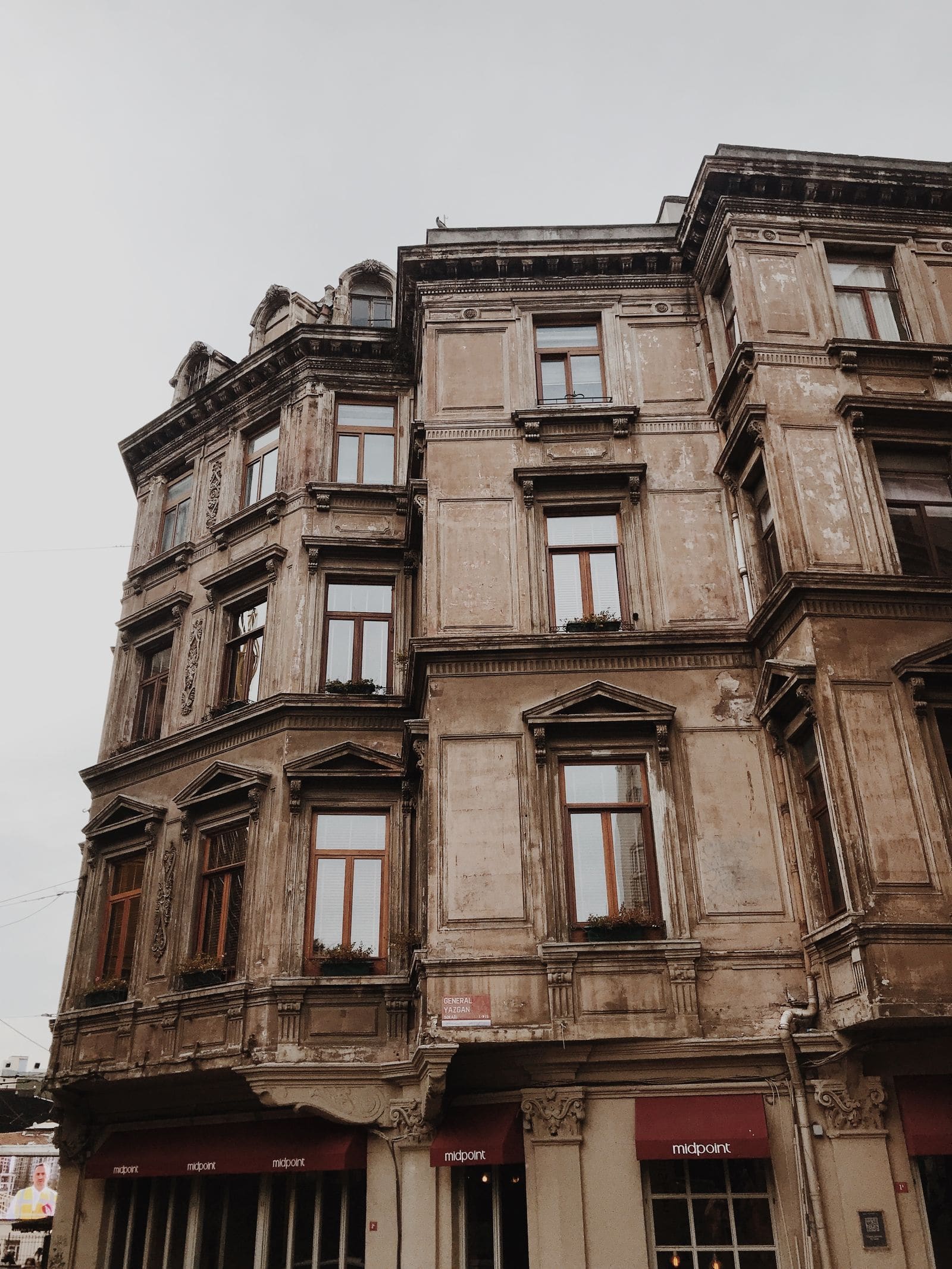 Weathered facade of an old apartment building