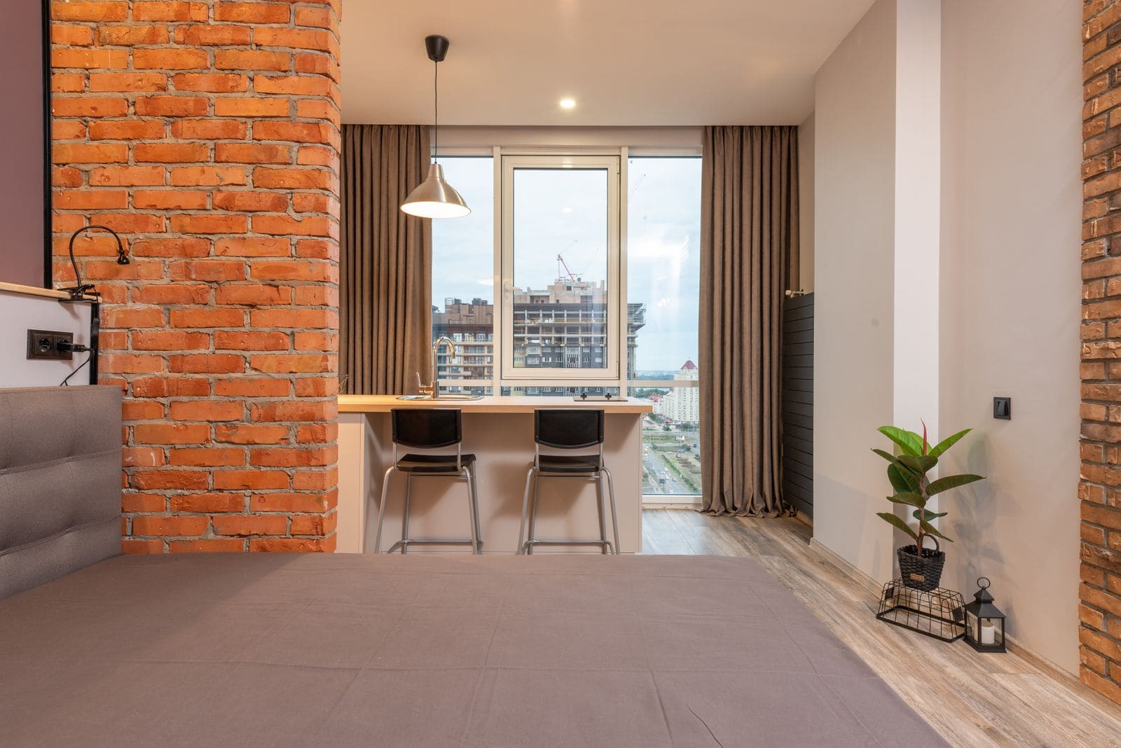 Interior of a contemporary studio apartment in daylight