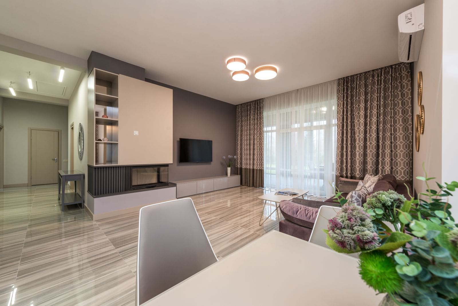 Living room of a compact studio apartment
